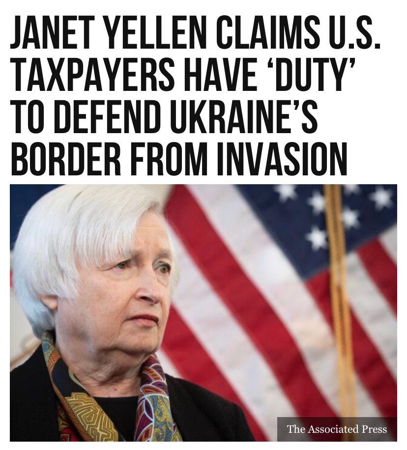 Yelen says it is your duty to work for free and hand over 50% of your earned money to Zelensky so he can build his Nazi army to defend his many squares, estates, mansions, car collections and wardrobes.  WTF does this lady think we are?  Slaves?  – The Donald – America First